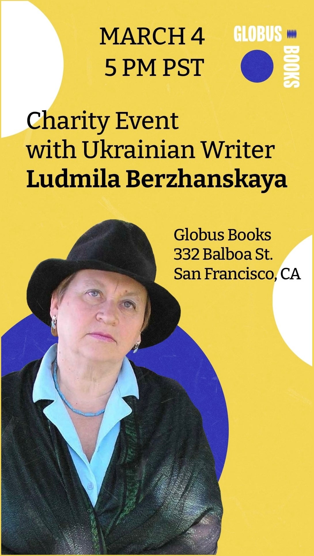 Charity Poetry Night with Ukrainian author Ludmila Berzhanskaya