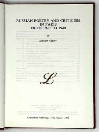 Russian poetry and criticism in Paris from 1920 to 1940