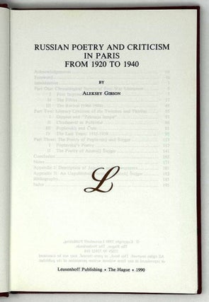 Russian poetry and criticism in Paris from 1920 to 1940