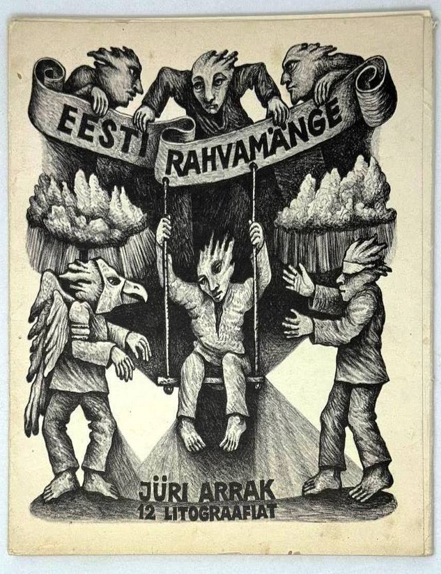 Item #29926 Eesti Rahvamange. 12 litograafiat. Estonian popular games. Juri Arrak.